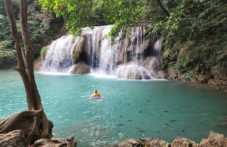 Scenic Private Kanchanaburi Erawan Waterfall Tour from Bangkok